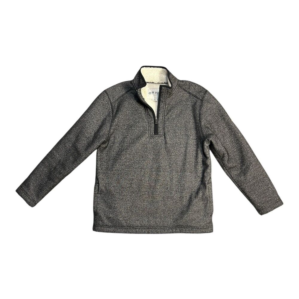 Orvis Sherpa Lined Quarter Zip Sweater Mens M Black  Gray EUC